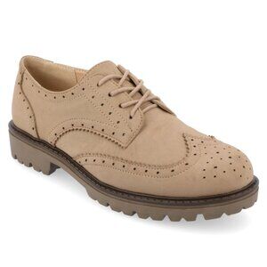 Journee Women Claudiya Lug Outsole Almond Toe Oxford Taupe Shoes